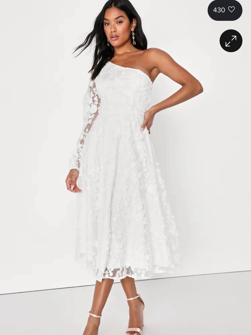 Lulu's White One-Shoulder Lace Midi Dress